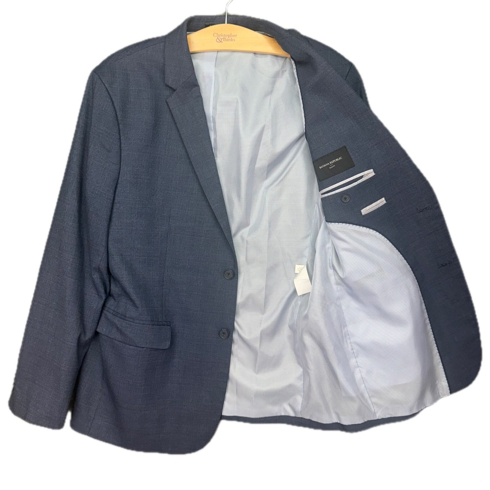 Banana Republic Blazer Mens 44β Regular Navy Plaid Slim Fit Sport Coat 792974-00